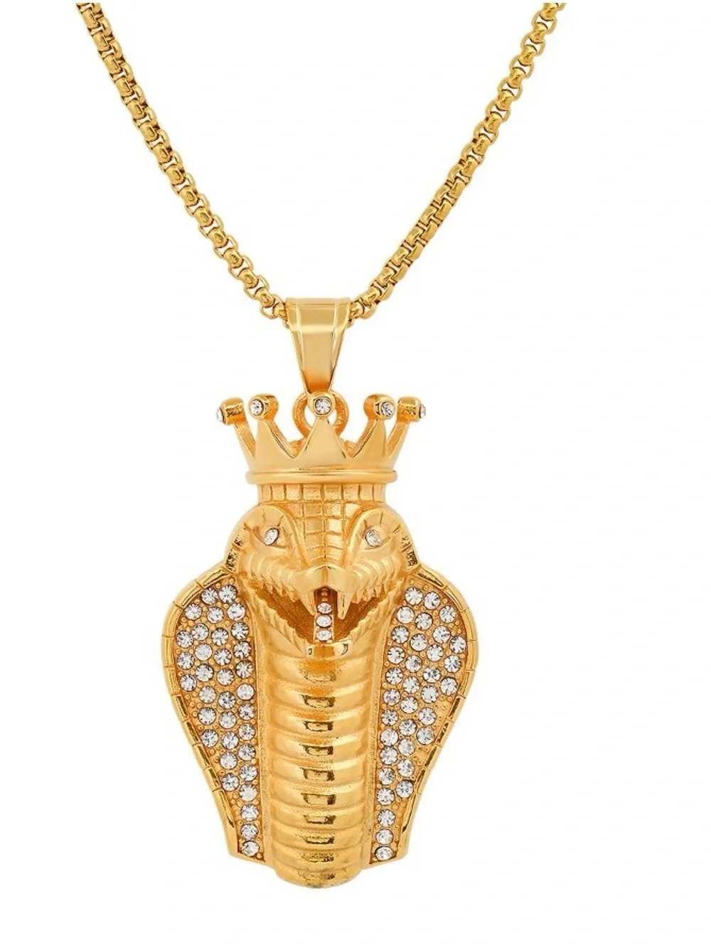 STEELESS Gold Plated Gold Cobra Crown Pendant Necklace - Gold